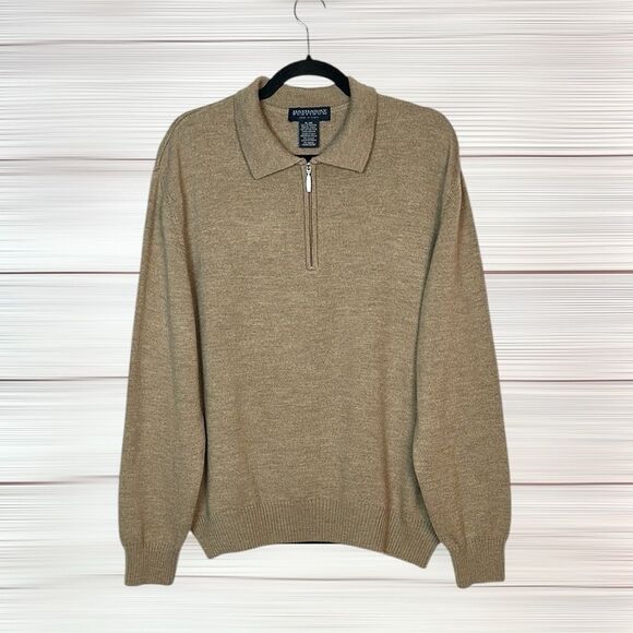 Hathaway Platinum Mens XL 1/4 Zip Merino Wool Sweater Tan Italy Excellent - Picture 1 of 8